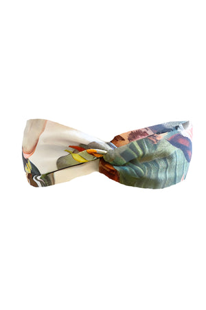 Bambina Swim Cardamom headband  ghost image flat lay view showing twisted top detail.