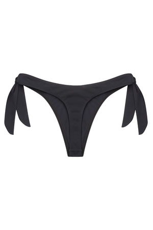 Serena Thong Bikini Bottom in black, back view ghost image, showing high cut leg, side ties.