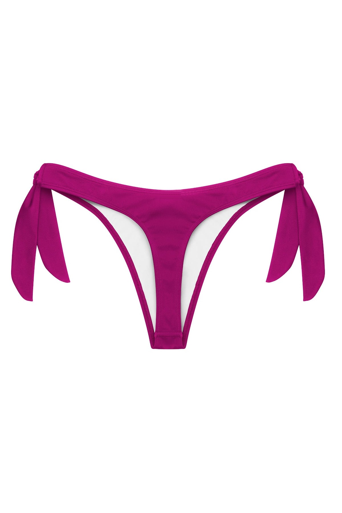 Serena Thong Bikini Bottom in raspberry, ghost image back view, showing high cut leg, side ties.
