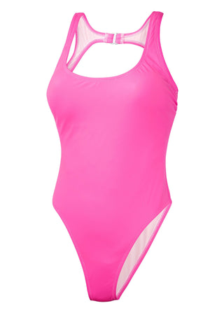 Ghost image of women's bright pink one piece swimsuit