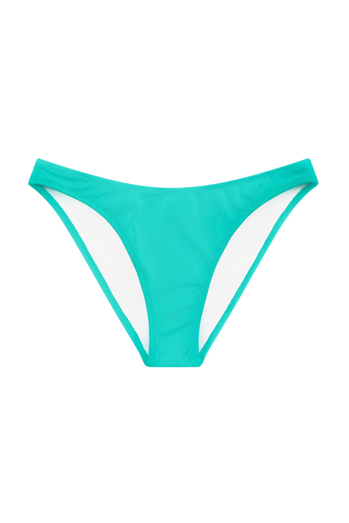 Kailini Bikini Bottom in green, front ghost image, showing high-cut leg and clean edges.