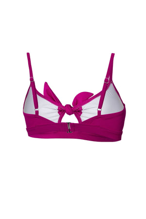 Marina Bralette in raspberry, ghost image back view showing  adjustable straps and back hook closure.